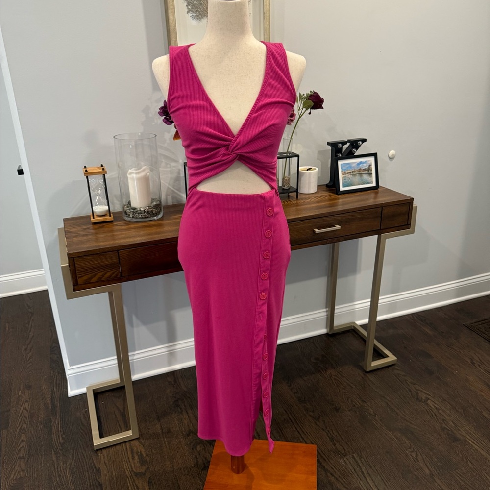 Elegant Pink Cutout Midi Dress